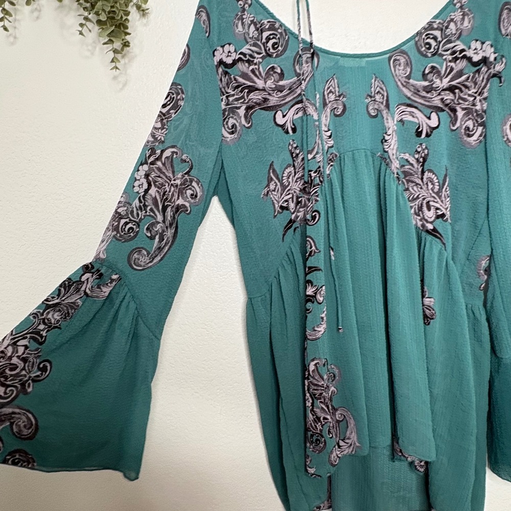 Free People Intimately Voile and Lace Trapeze Slip Dress Teal Floral Large - Picture 7 of 7